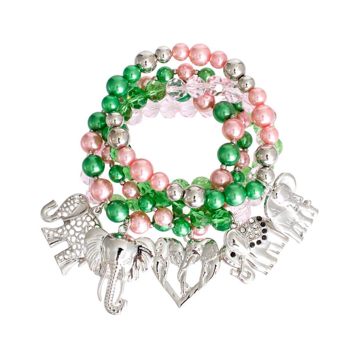 Mixed Pink Green Elephant Bracelets