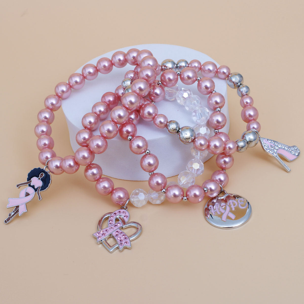 Light Pink Pearl Cancer Bracelets