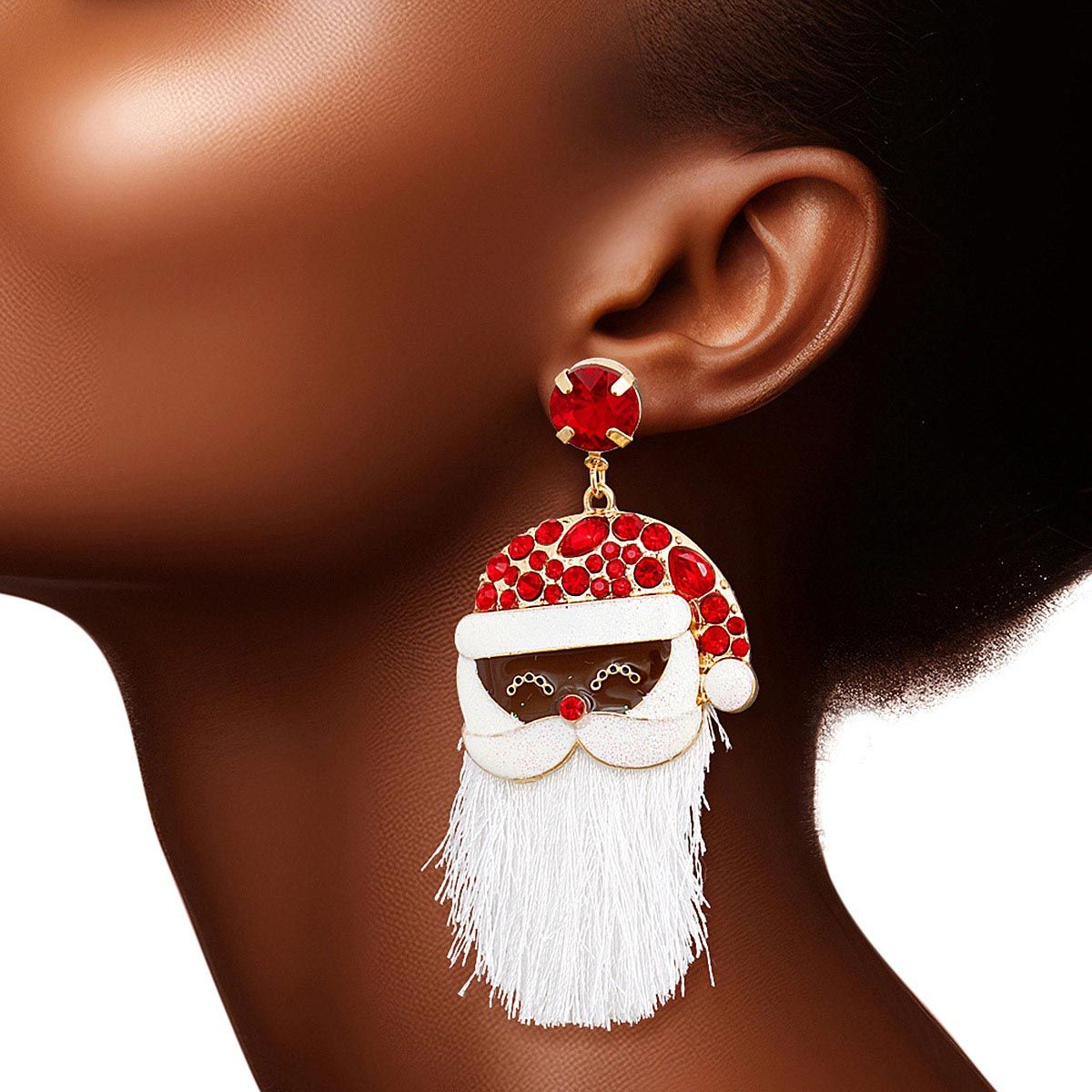 Dangle Red Large Black Santa Earrings for Women