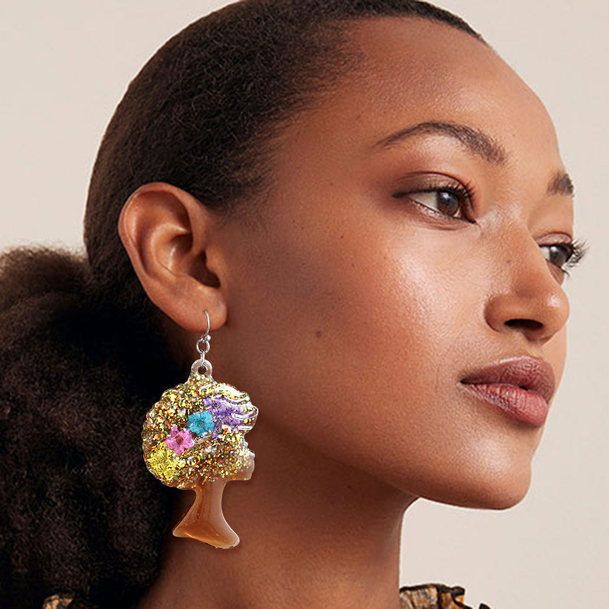 Brown Afro Flower Earrings