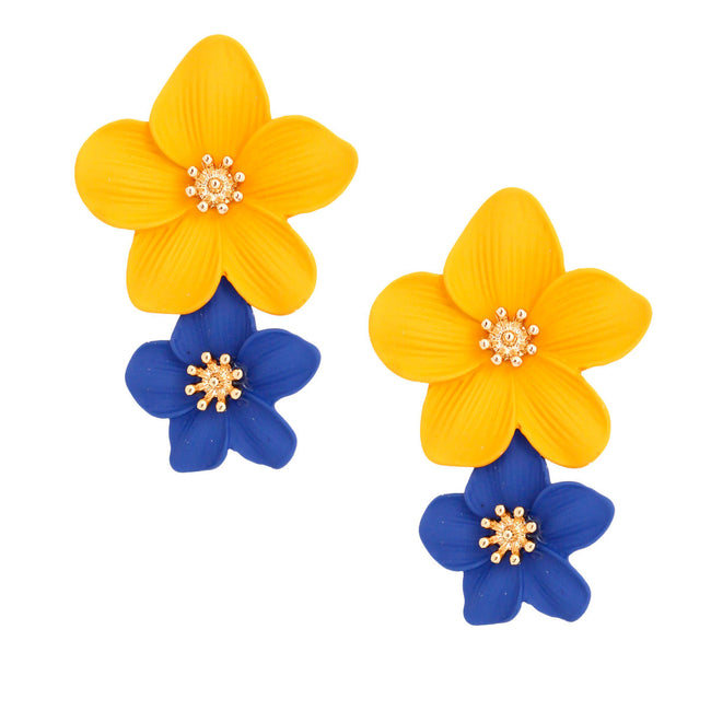 Blue Gold Flower Earrings