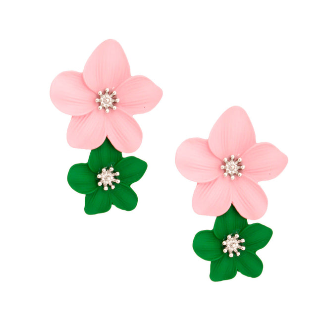 Pink Green Flower Earrings
