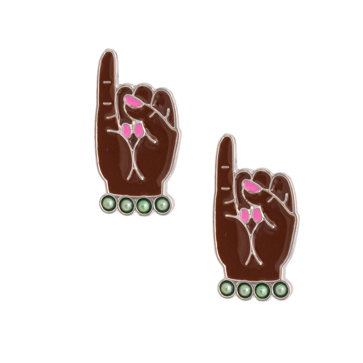 Pink Green Hand Sign Studs