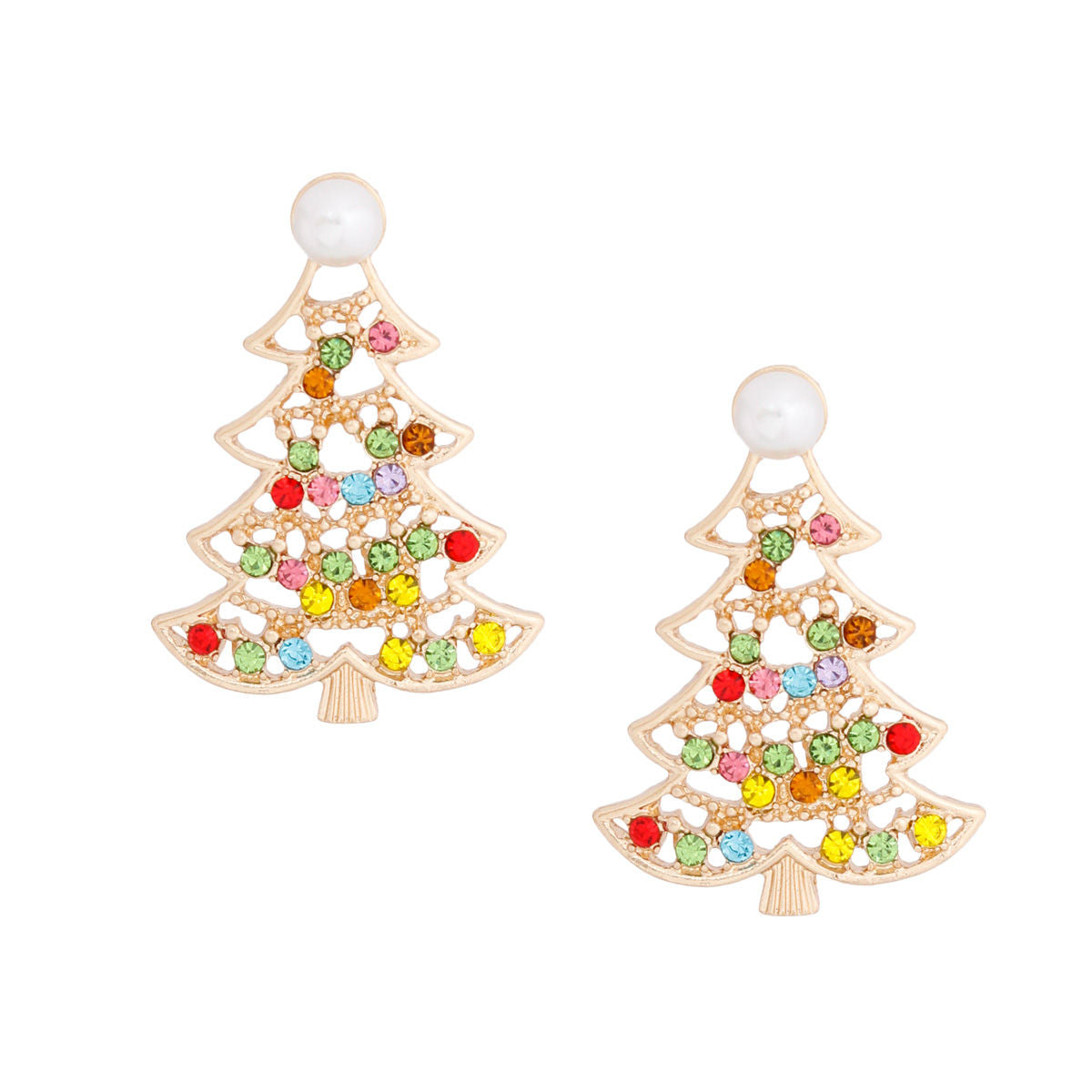 Stud Gold Pearl Small Xmas Tree Earrings for Women