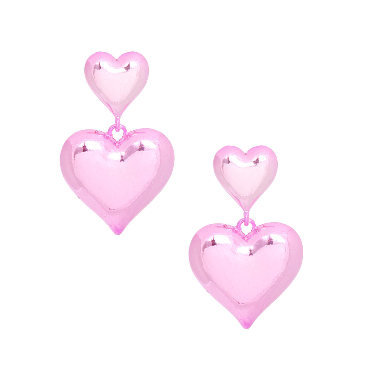 Dangle Pink Med Puffy Metal Heart Earrings Women