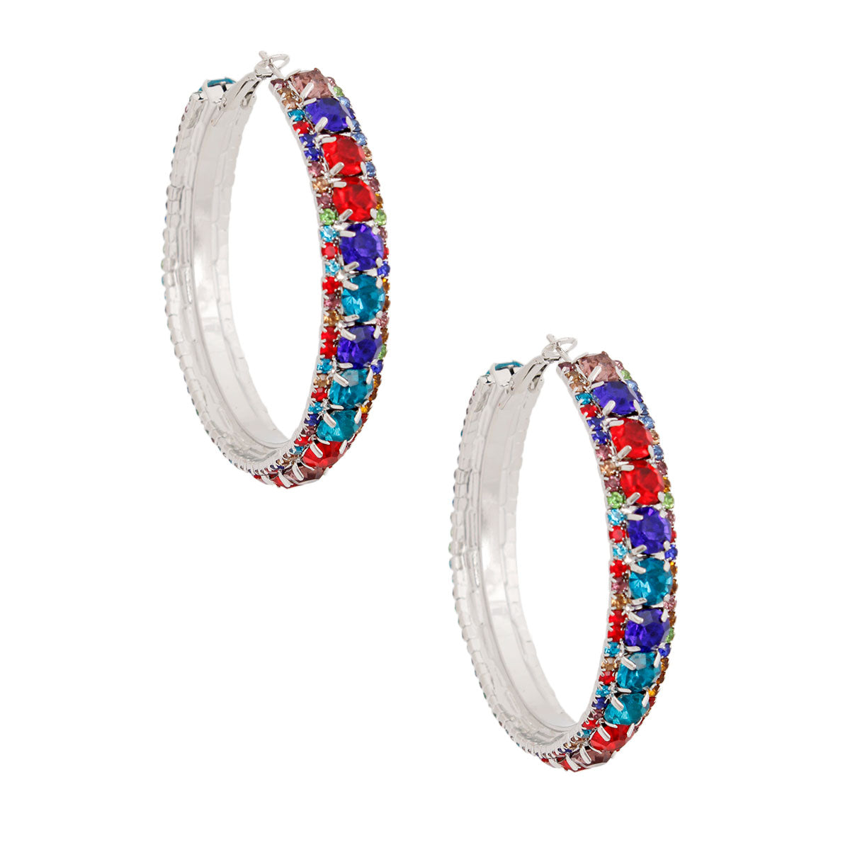 Silver Multi Stone Claw Set Hoops