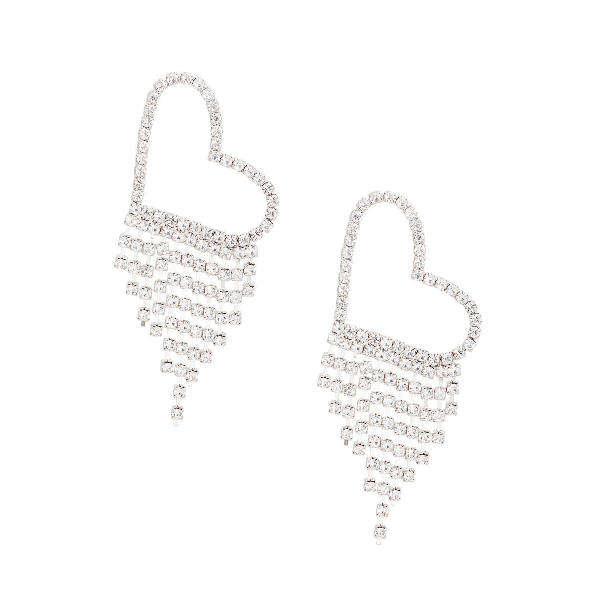 Fringe Silver Large Pave Heart Earrings for Women