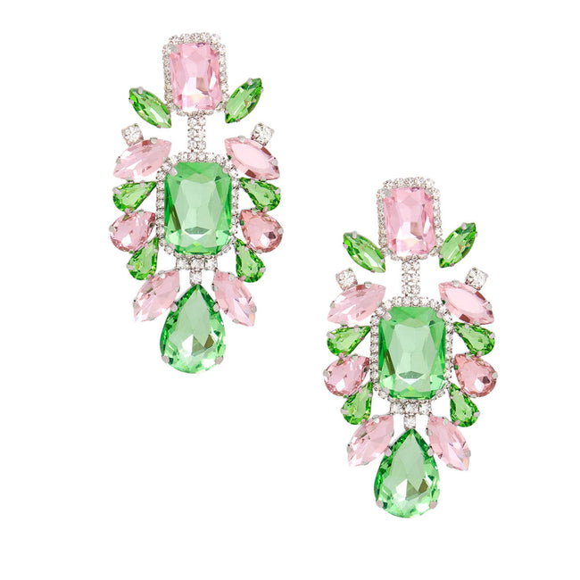 Pink Green Glass Crystal Clip Ons