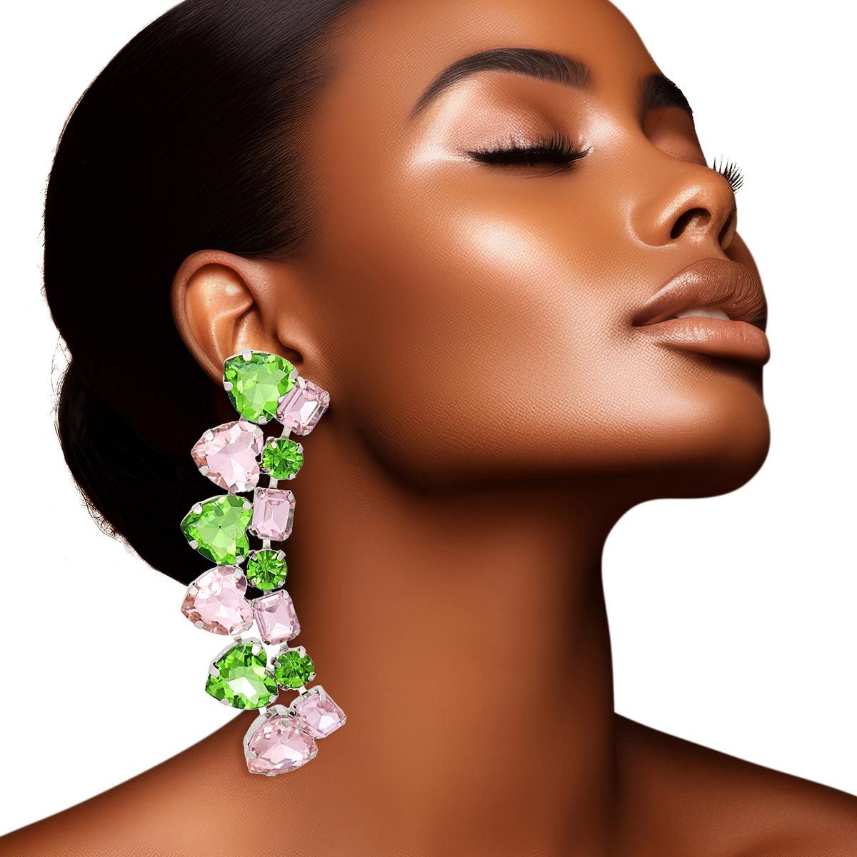 Dangle Pink Green Heart Crystal Earrings for Women