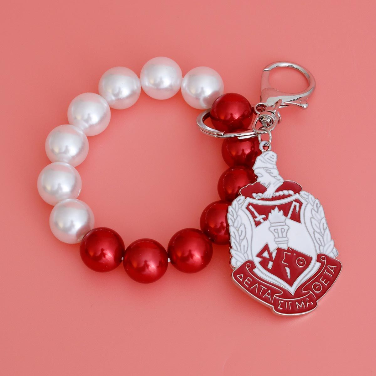 Red White Pearl Shield Keychain