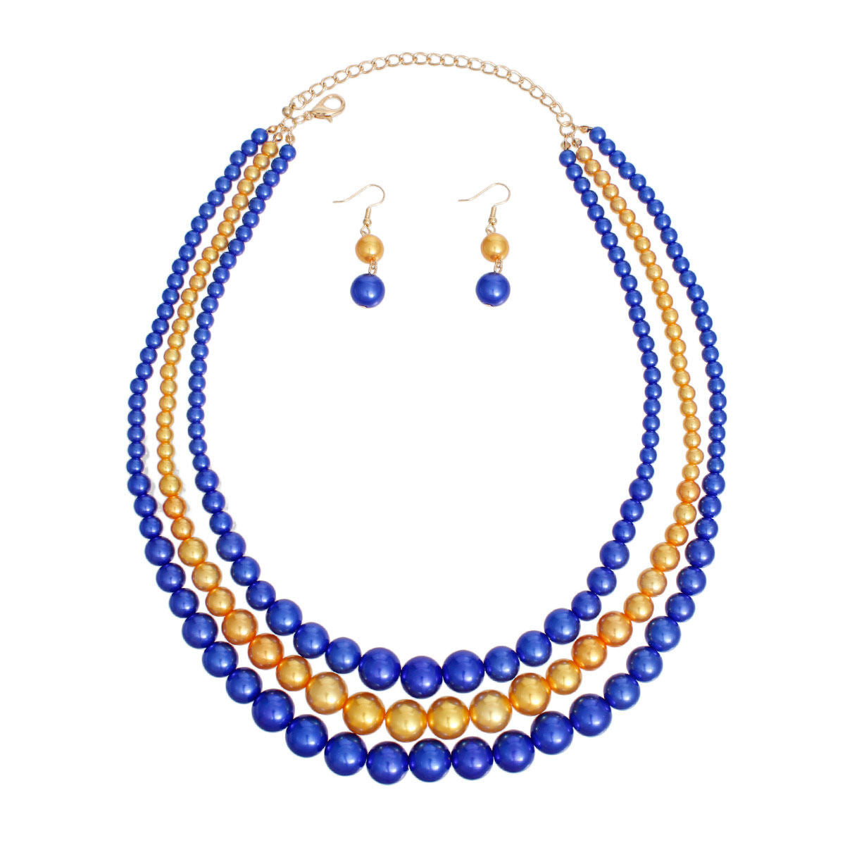 Pearl Necklace Blue Gold 3 Strand for Women