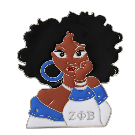 Blue Gold Curly Hair Woman Pin