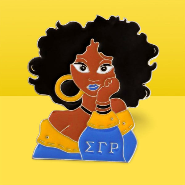 Blue Gold Curly Hair Woman Pin