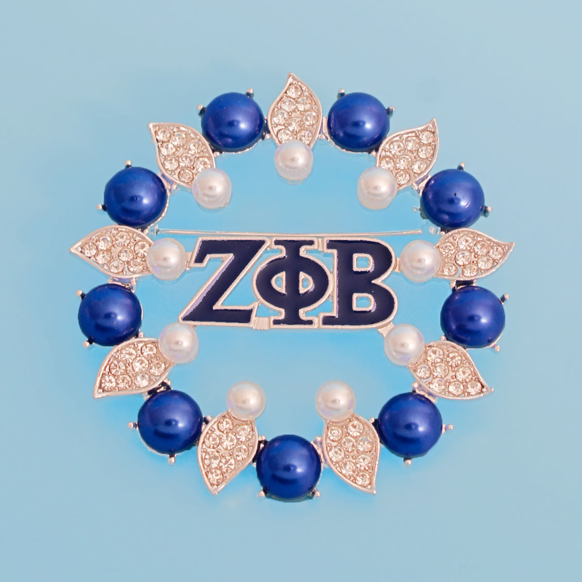 Brooch Blue White Zeta Pearl Pin for Women