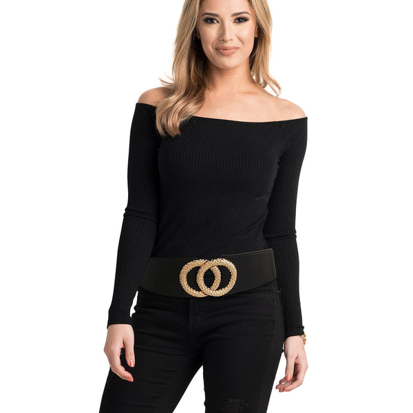 Black and Gold Infity Wide Stretch Belt