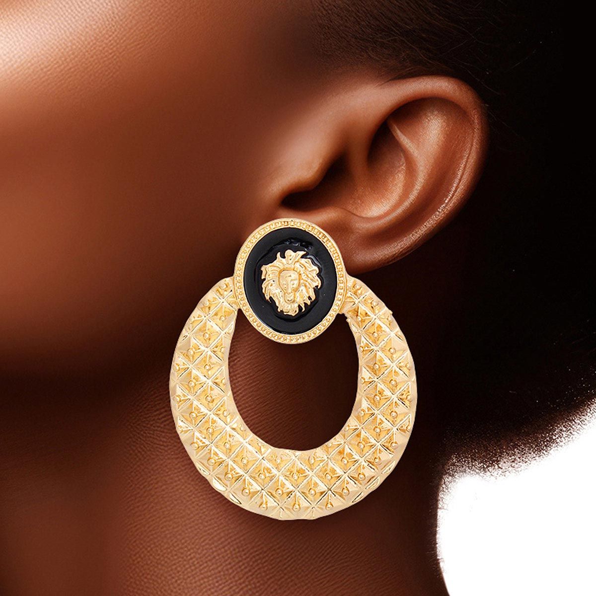 Stud Gold Medium Door Knocker Earrings for Women