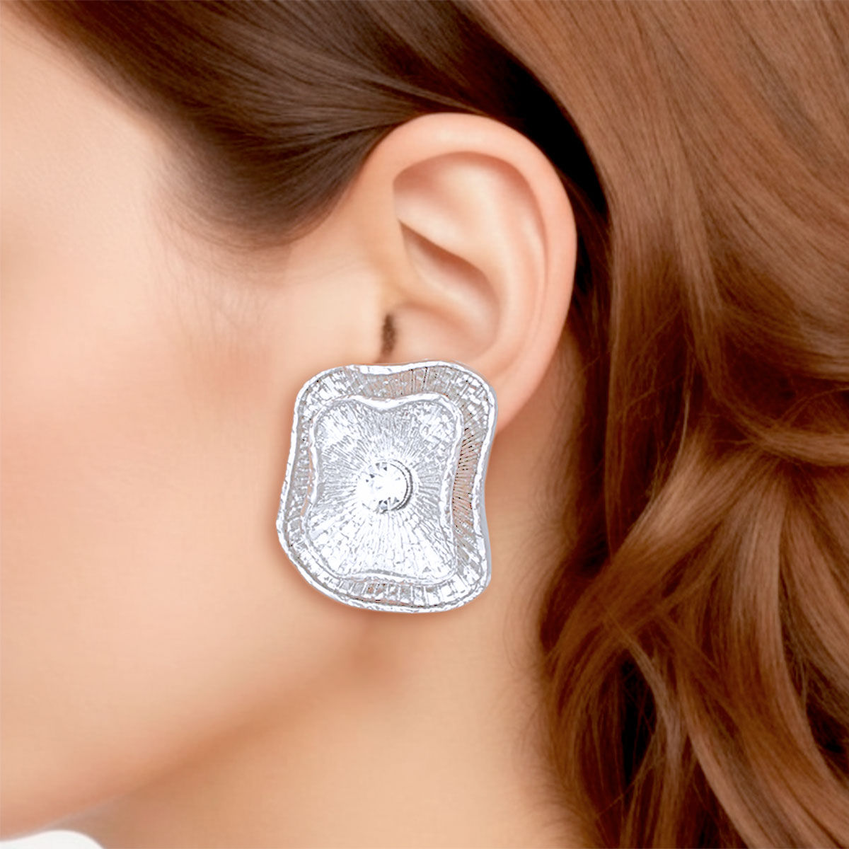 Clip On Silver Medium Vintage Earrings for Women
