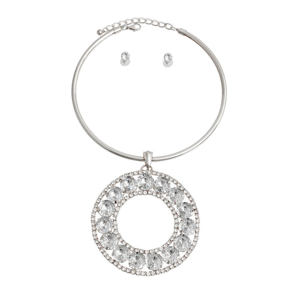 Rigid Silver Halo Circle Necklace