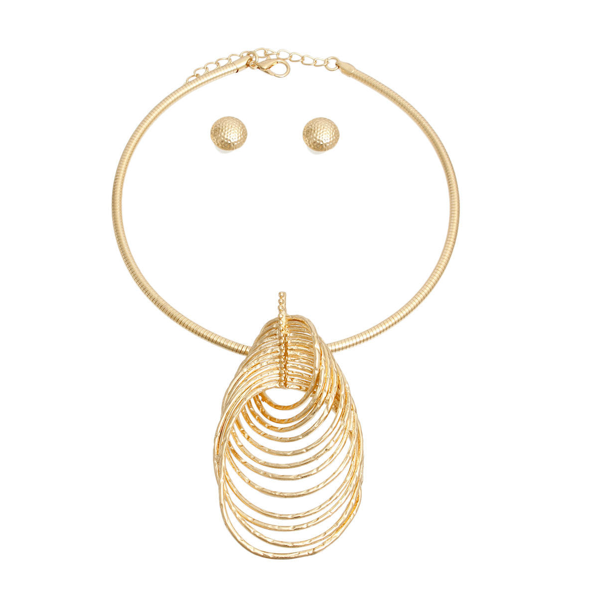 Gold Rigid Twisted Ring Necklace