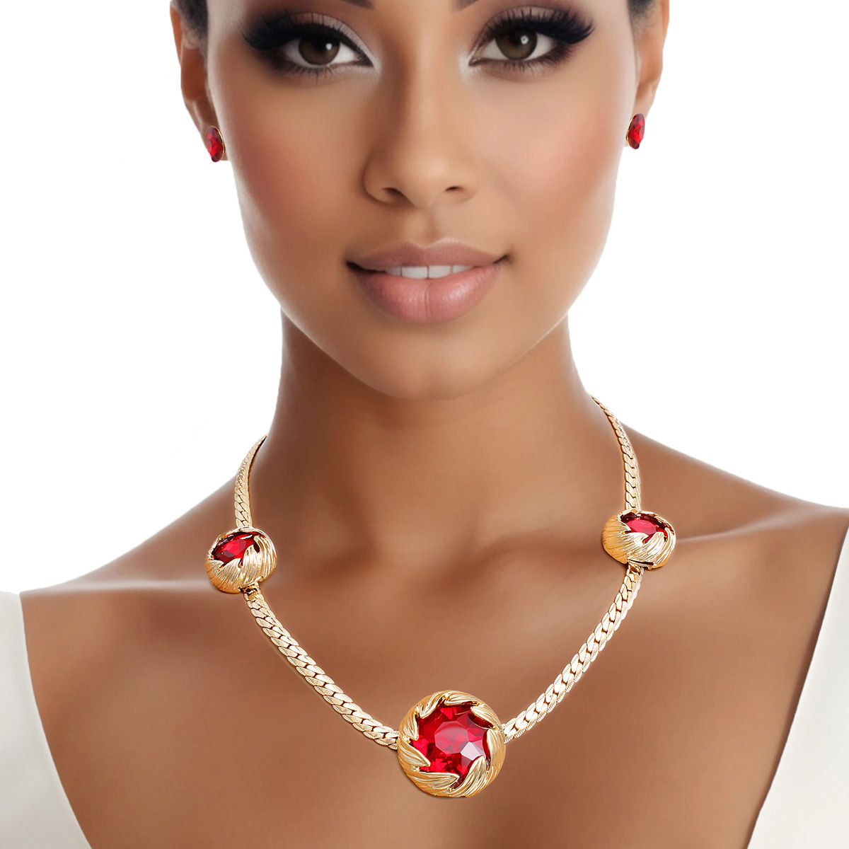 Necklace Red Crystal Double Cut Chain for Women