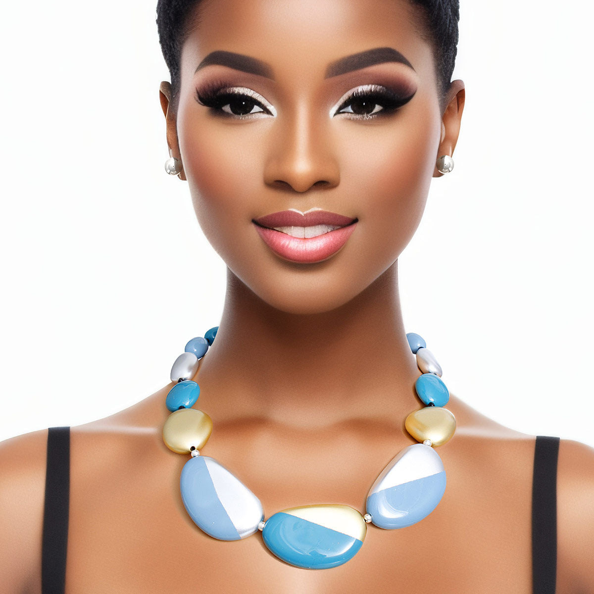 Necklace Blue Bead Graduated Set for Women