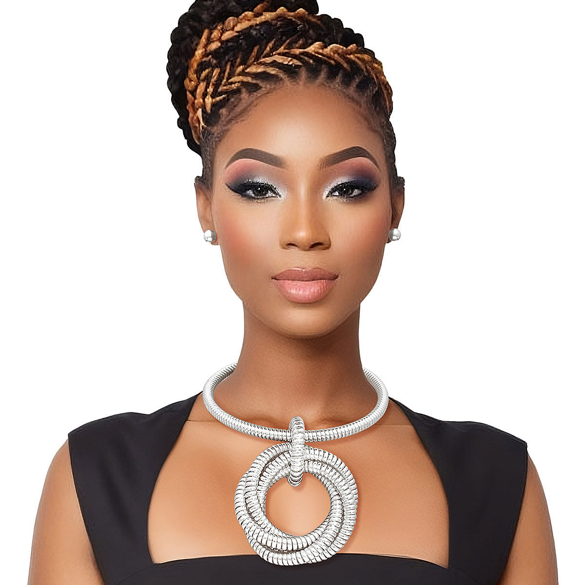 Silver Coiled Ring Collar Set