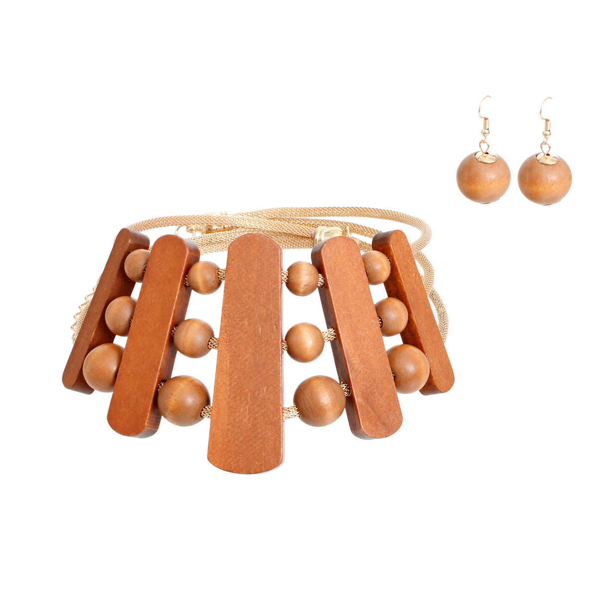 Necklace Brown Wood Choker Set for Women