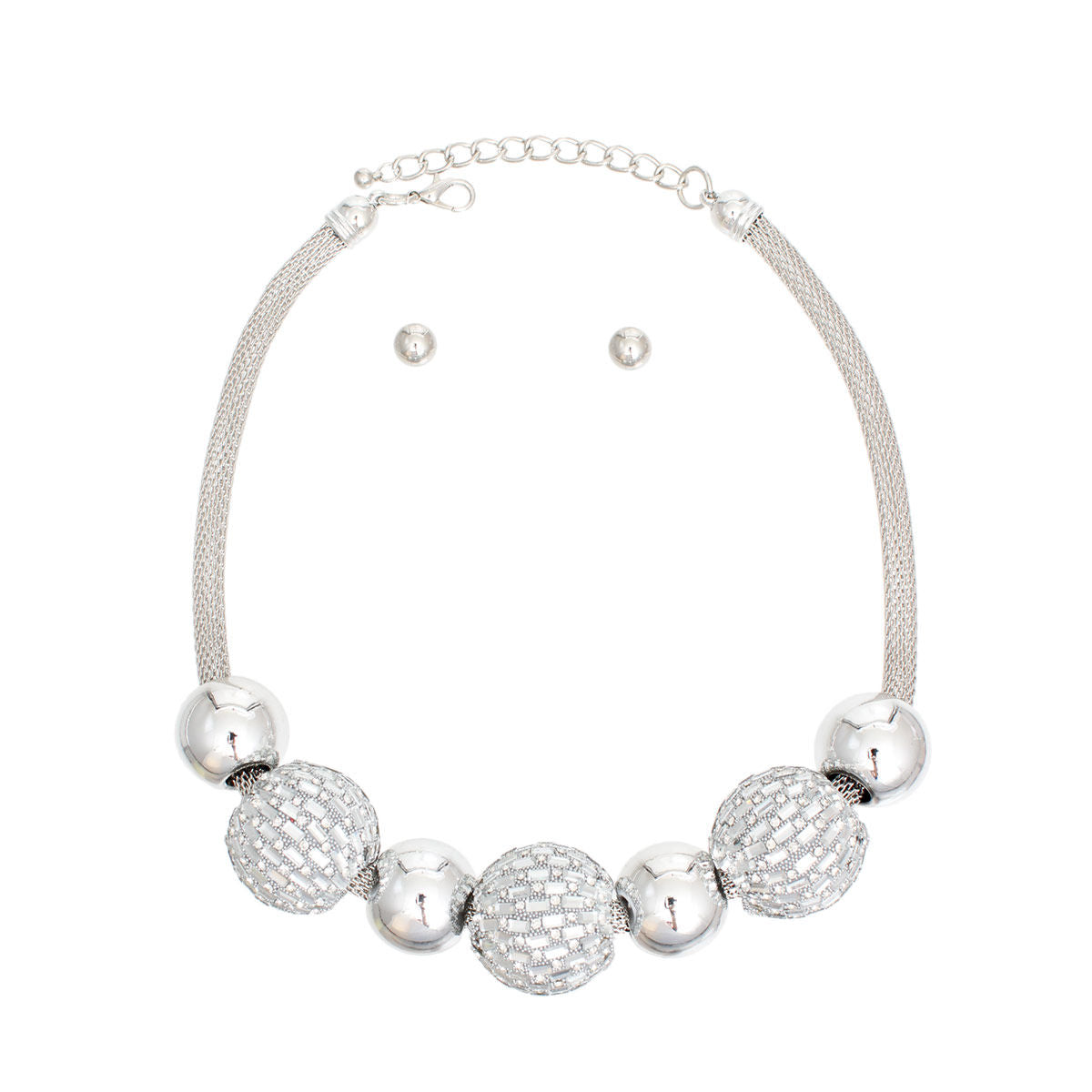Necklace Silver Disco Ball Bead Set for Women