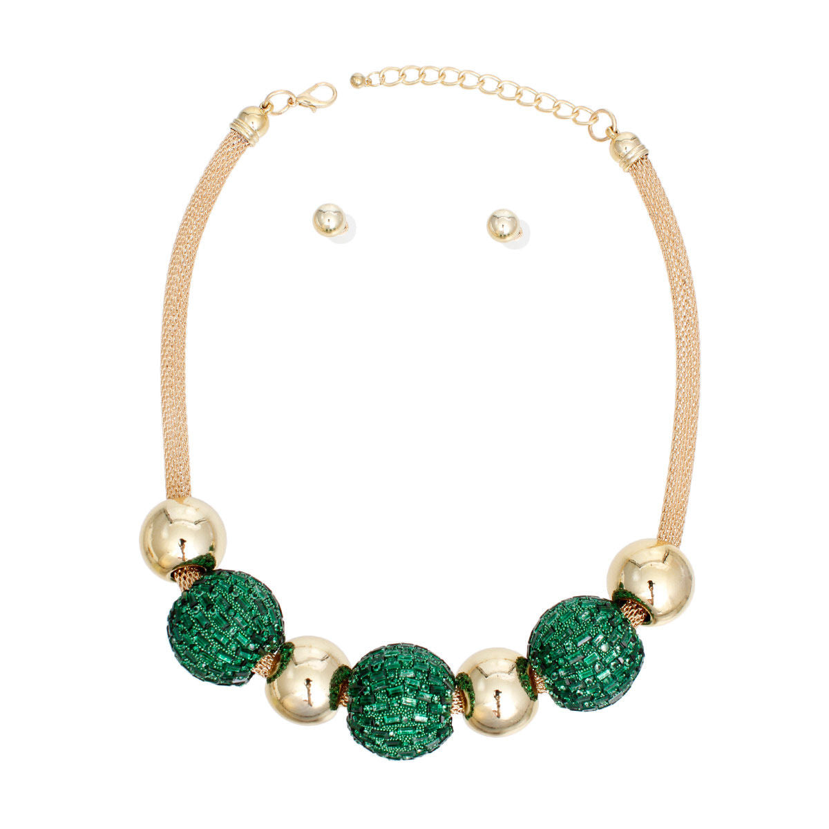 Necklace Green Disco Ball Bead Set for Women