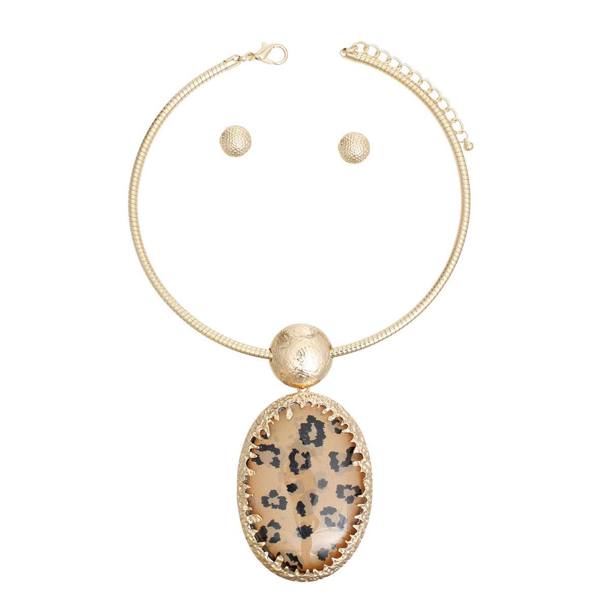 Pendant Necklace Gold Oval Leopard for Women