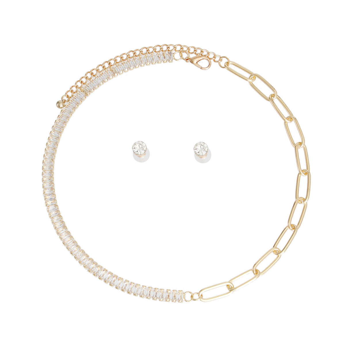 Gold CZ Mixed Link Necklace