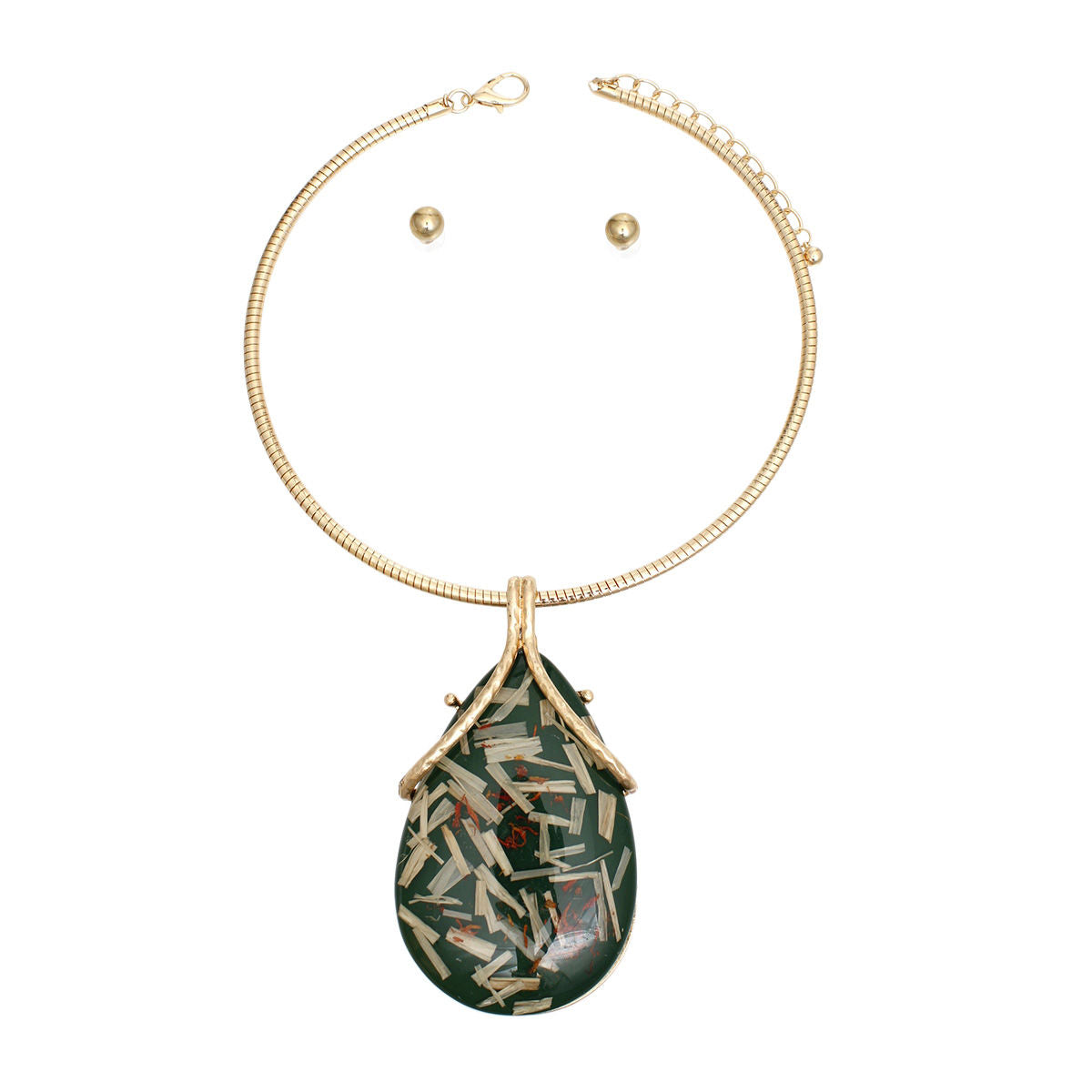 Pendant Necklace Gold Green Teardrop for Women