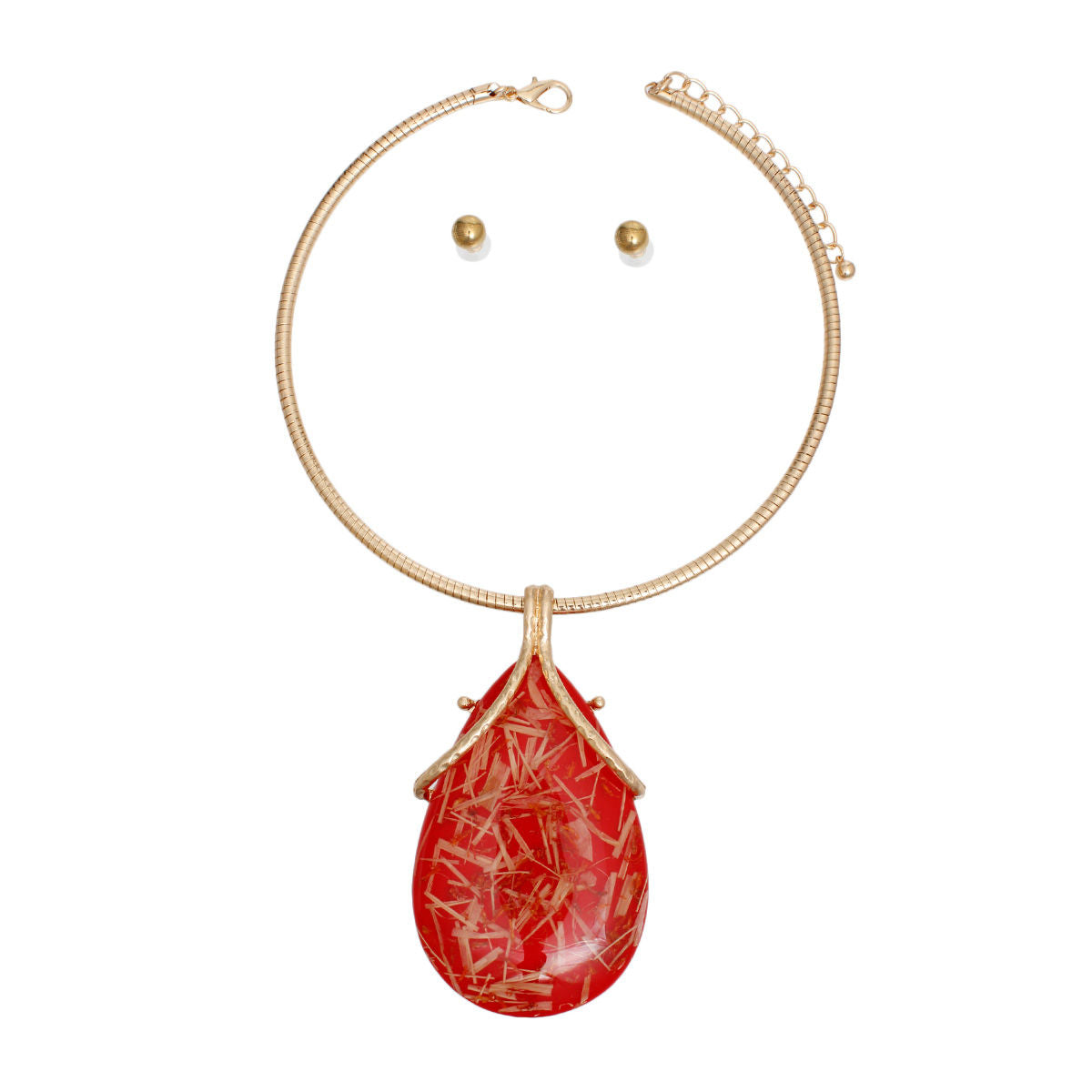 Pendant Necklace Gold Red Teardrop for Women