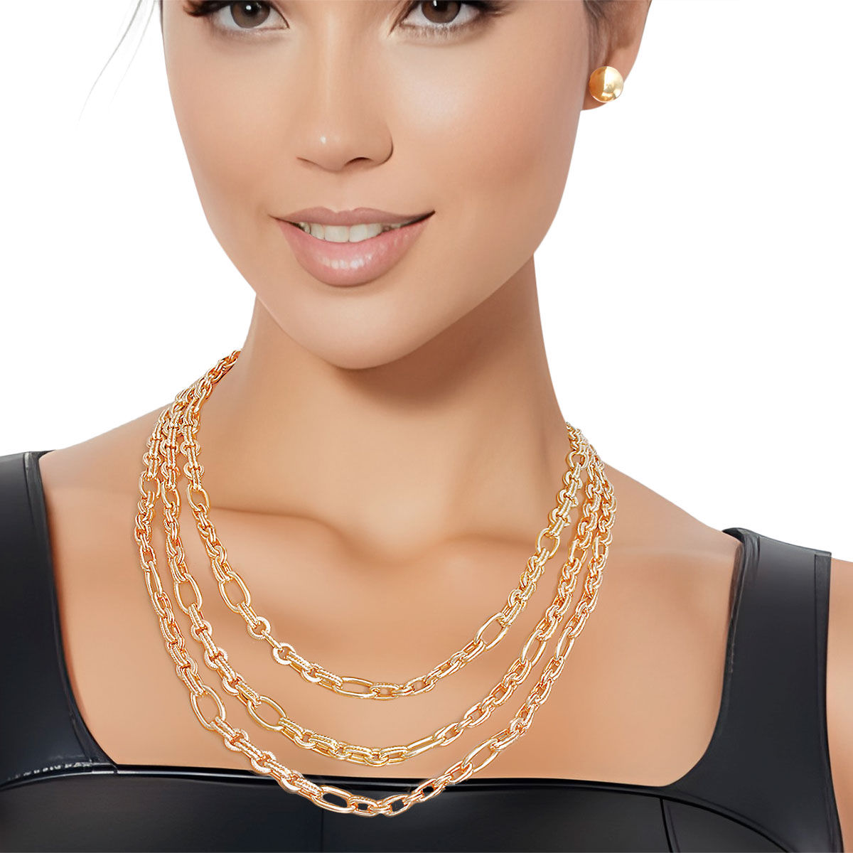 Necklace Gold Triple Chain Link Set for Women