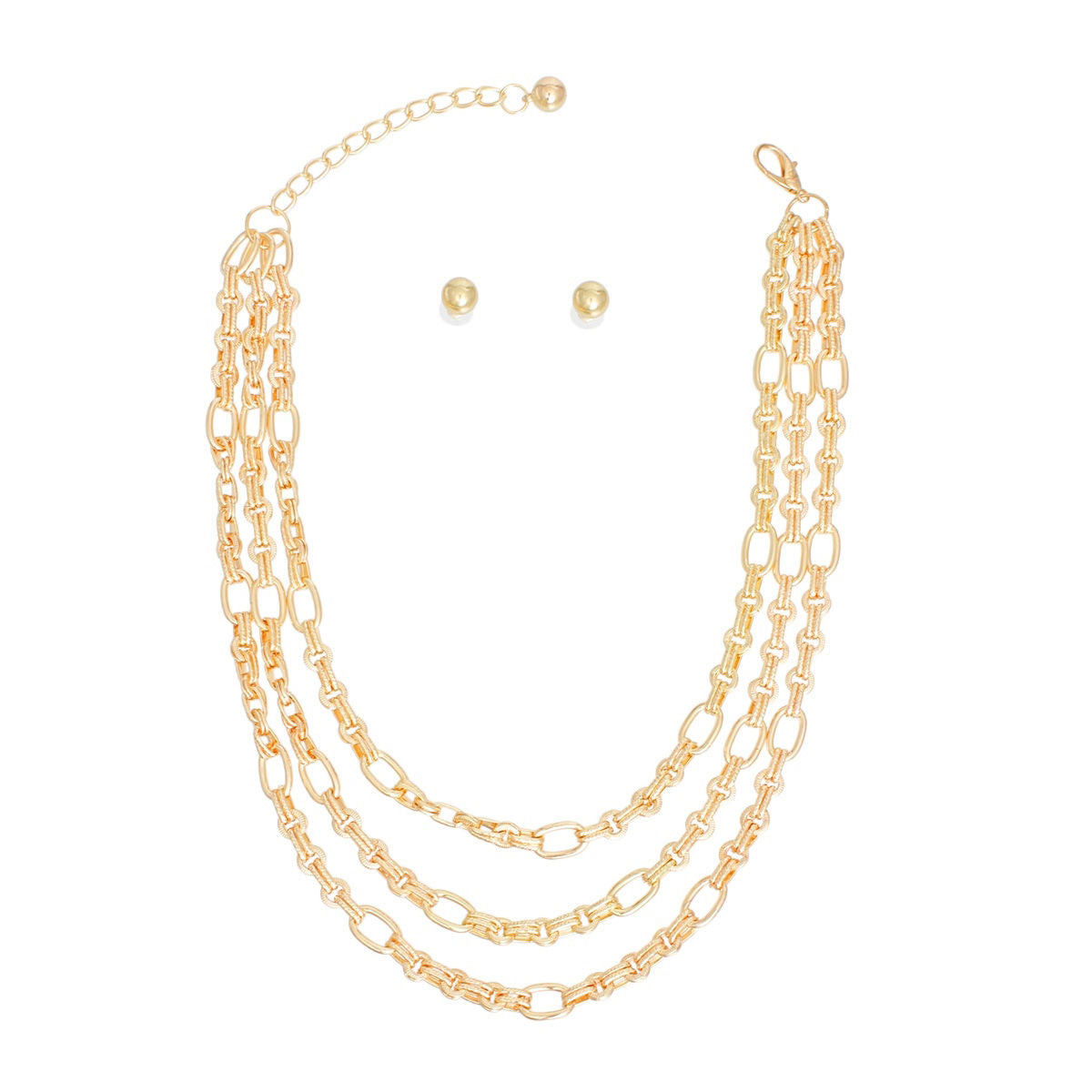 Necklace Gold Triple Chain Link Set for Women