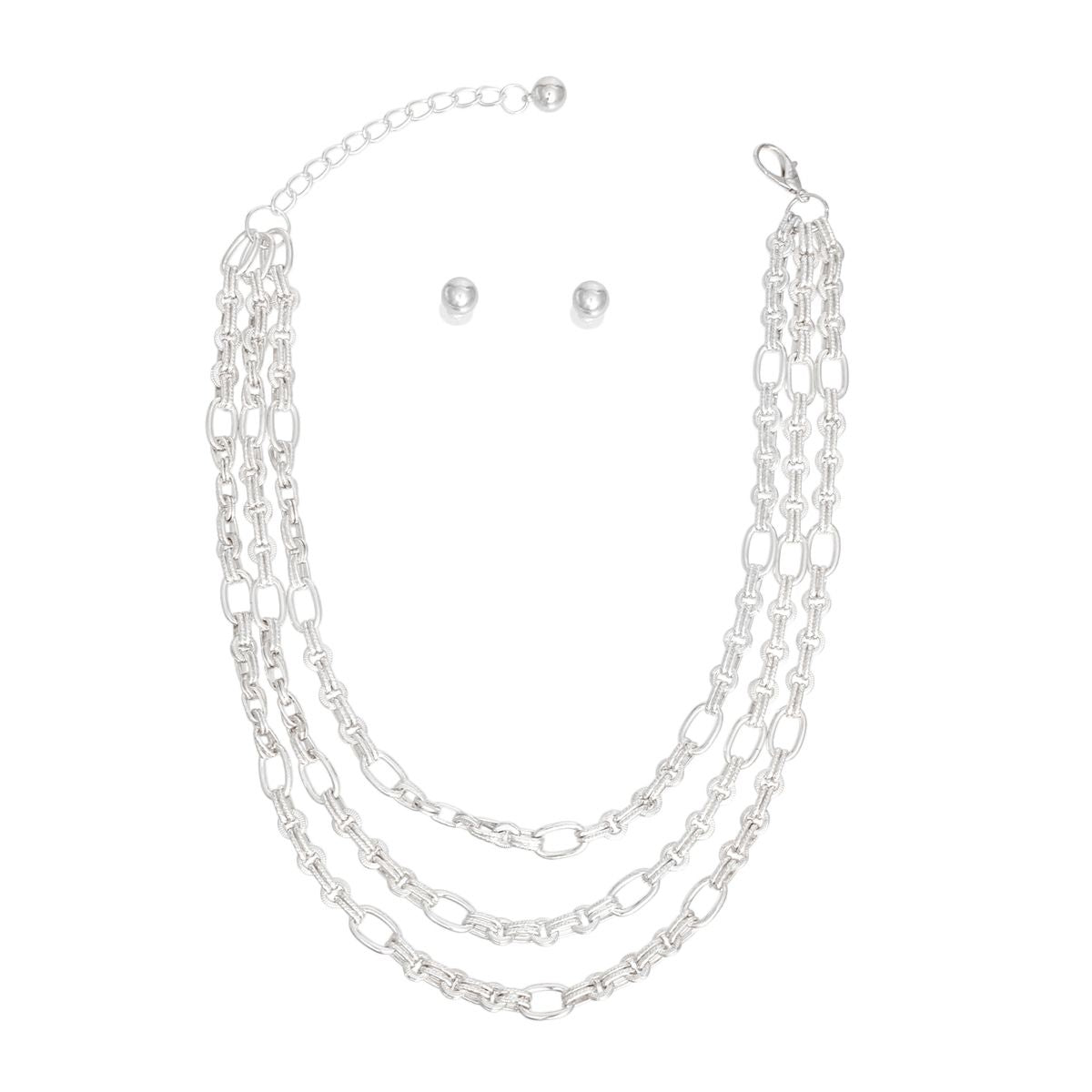 Necklace Silver Triple Chain Link Set for Women