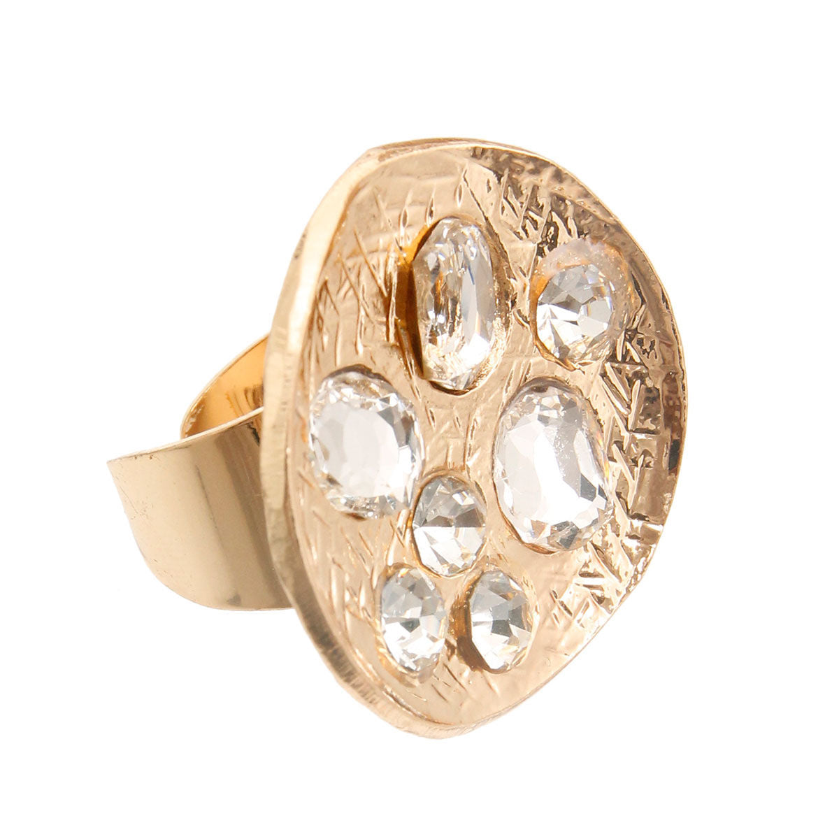 Gold Clear Oval Crystal Ring