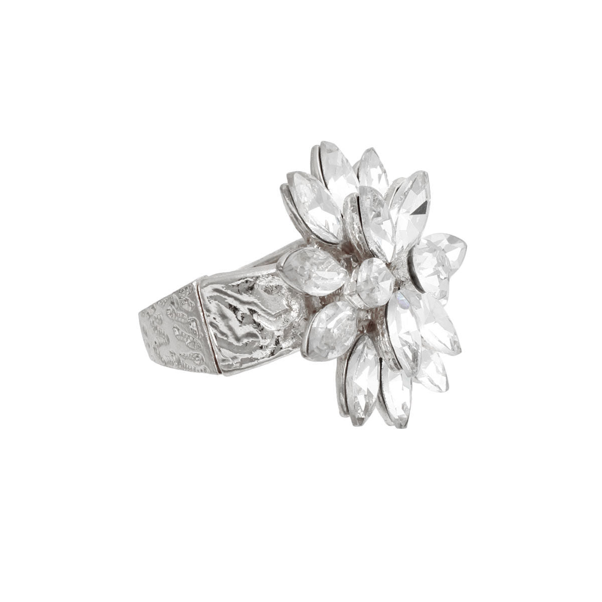 Silver Stacked Marquise Flower Ring