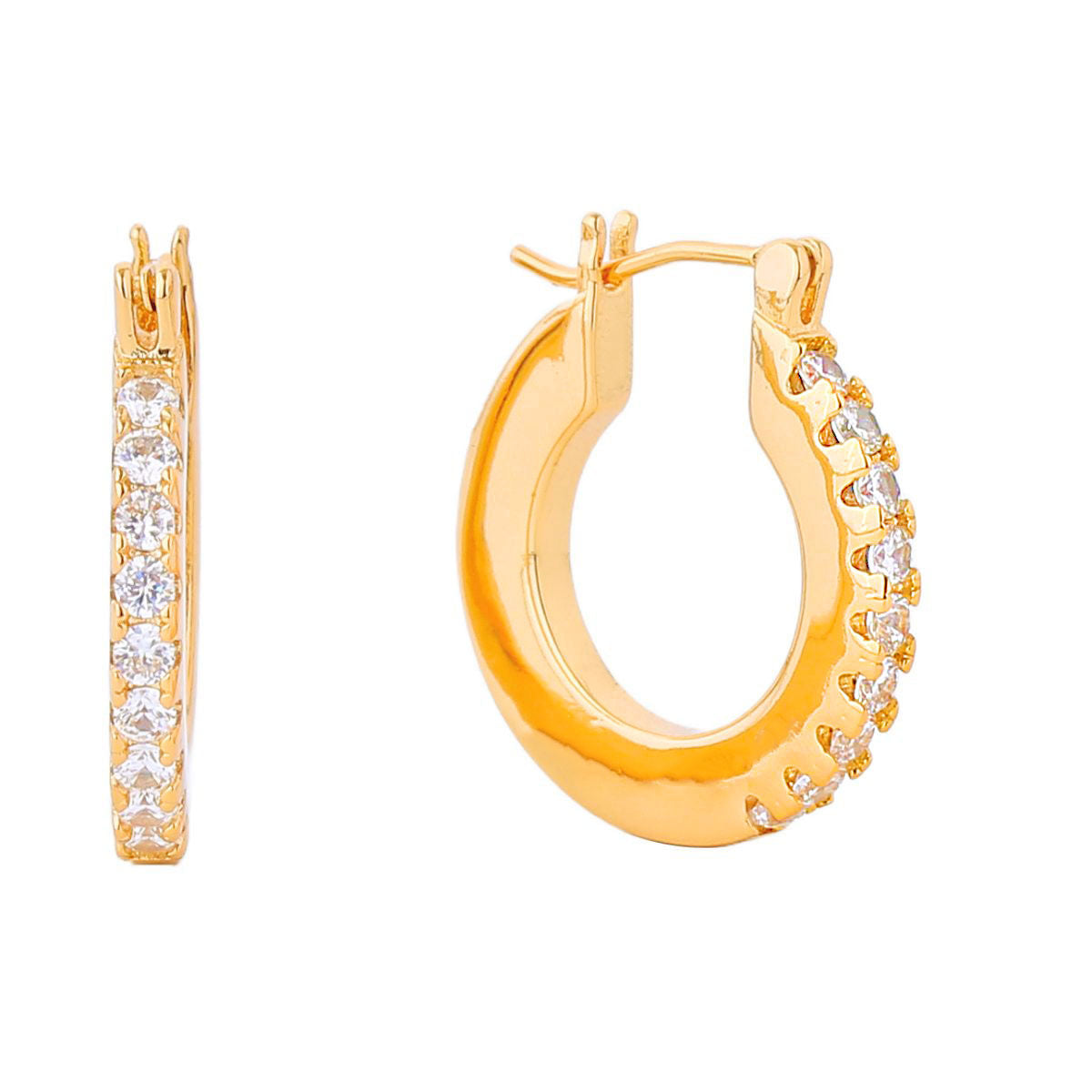 14K Gold CZ Pave Pin Catch Hoops
