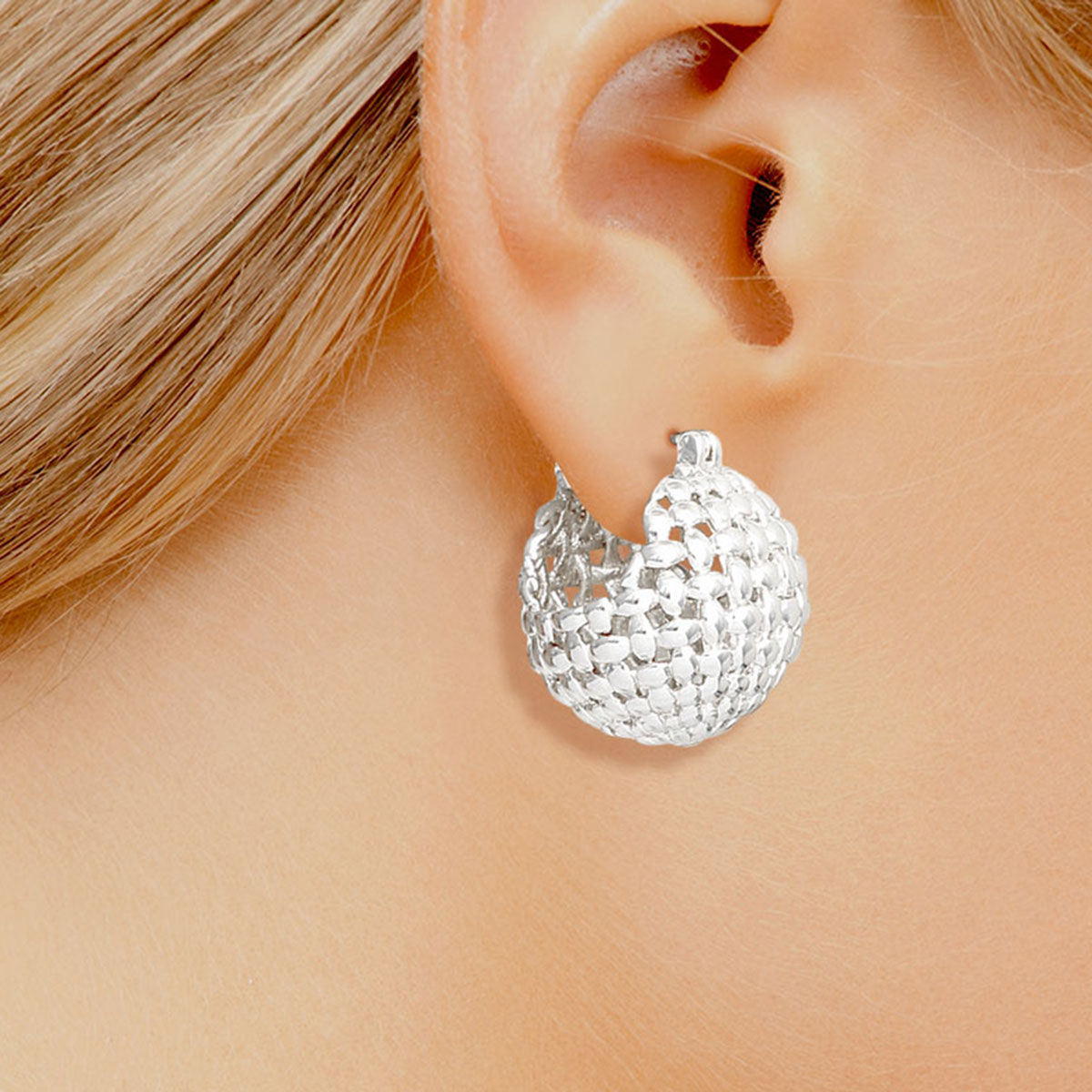 Hoop White Gold Small Basket Earrings for Women