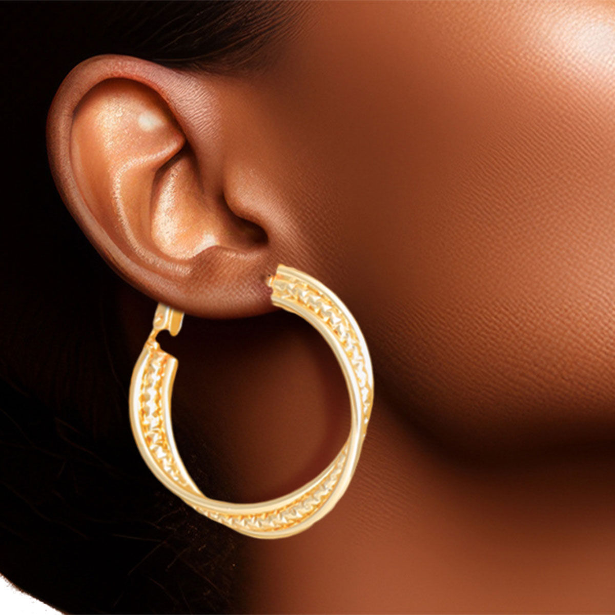 Hoop 14K Gold Small Diamond-Cut Earrings for Women