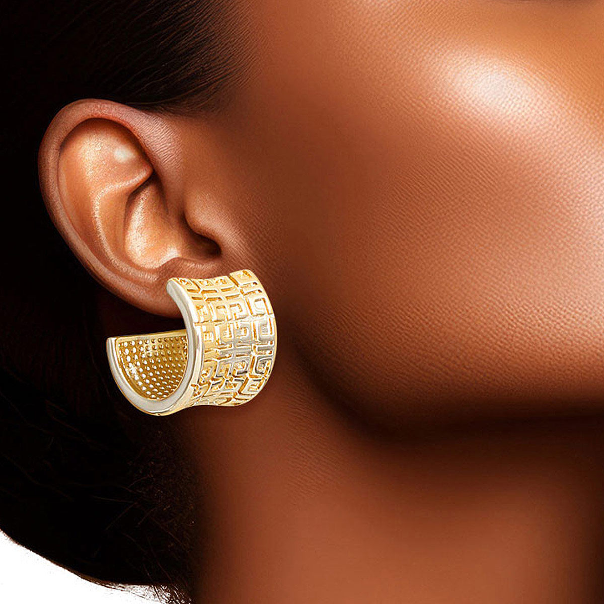 Hoop 14K Gold Small Greek Wide Earrings for Women
