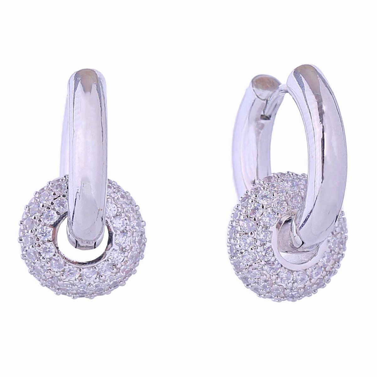 14K White Gold Pave Ring Huggie Hoops