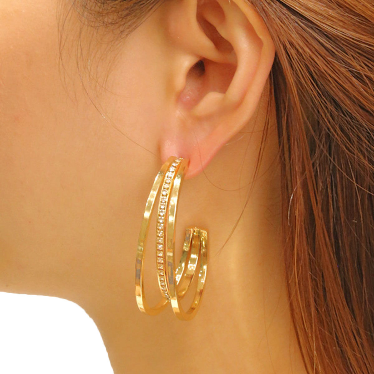 Hoop 14K Gold Medium Triple Earrings Women