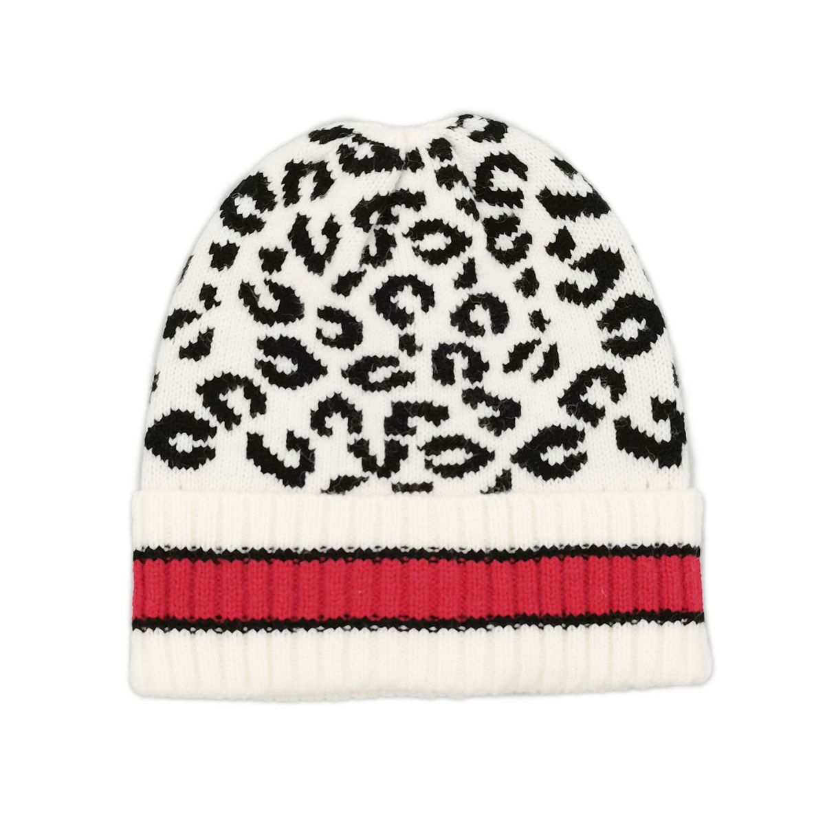 Beanie Hat Acrylic Ivory Leopard Hat for Women