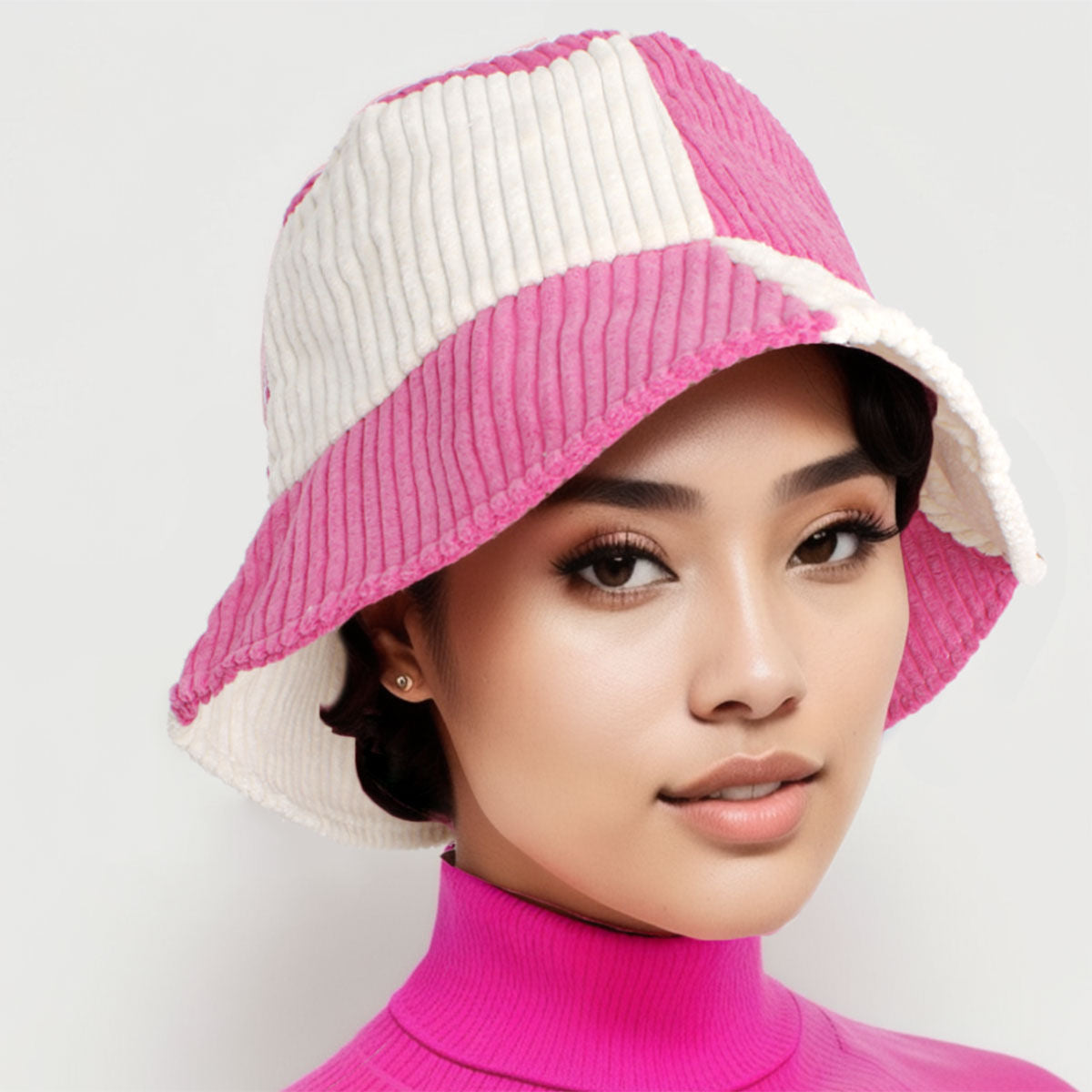 Bucket Hat Corduroy Pink and Cream Hat for Women