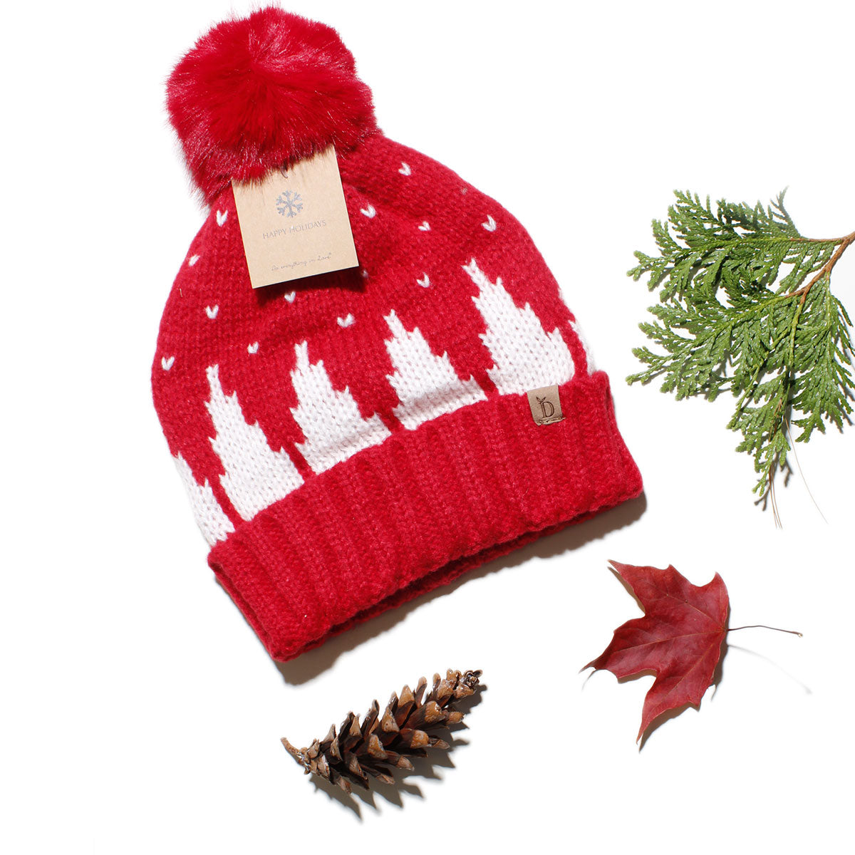 Beanie Hat Acrylic Red Snowing Pom Hat for Women