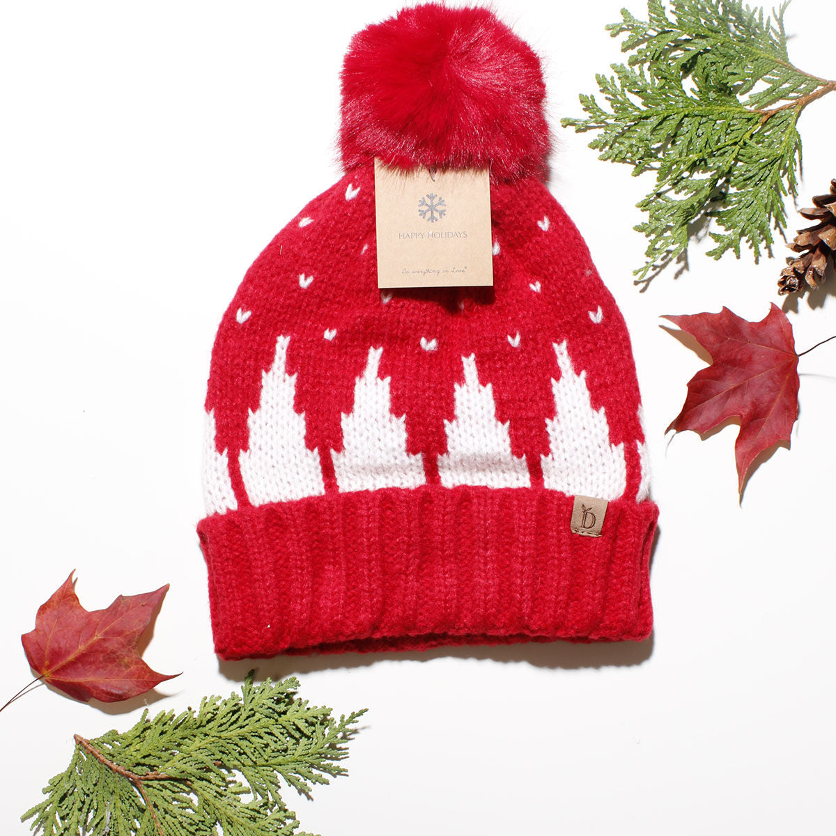 Beanie Hat Acrylic Red Snowing Pom Hat for Women