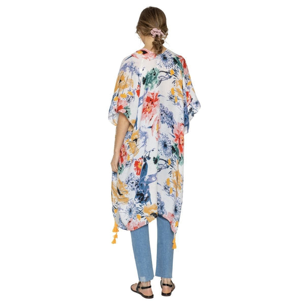 Multi Color Floral Print Tassel Kimono