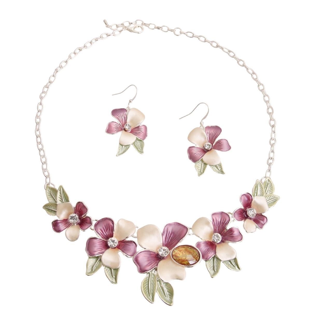 Purle Metal Flower Necklace Set